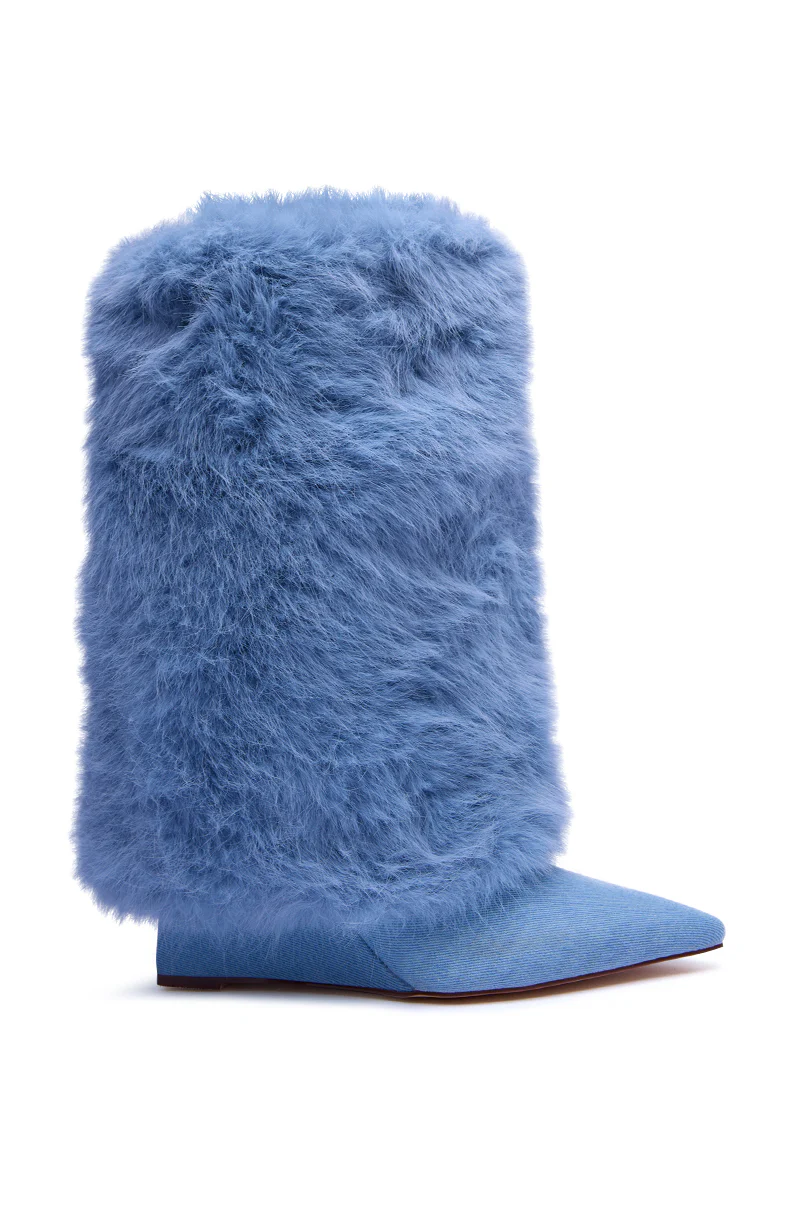 AZALEA WANG BRIASH DENIM FUR HIDDEN WEDGE BOOTIE - Image 3