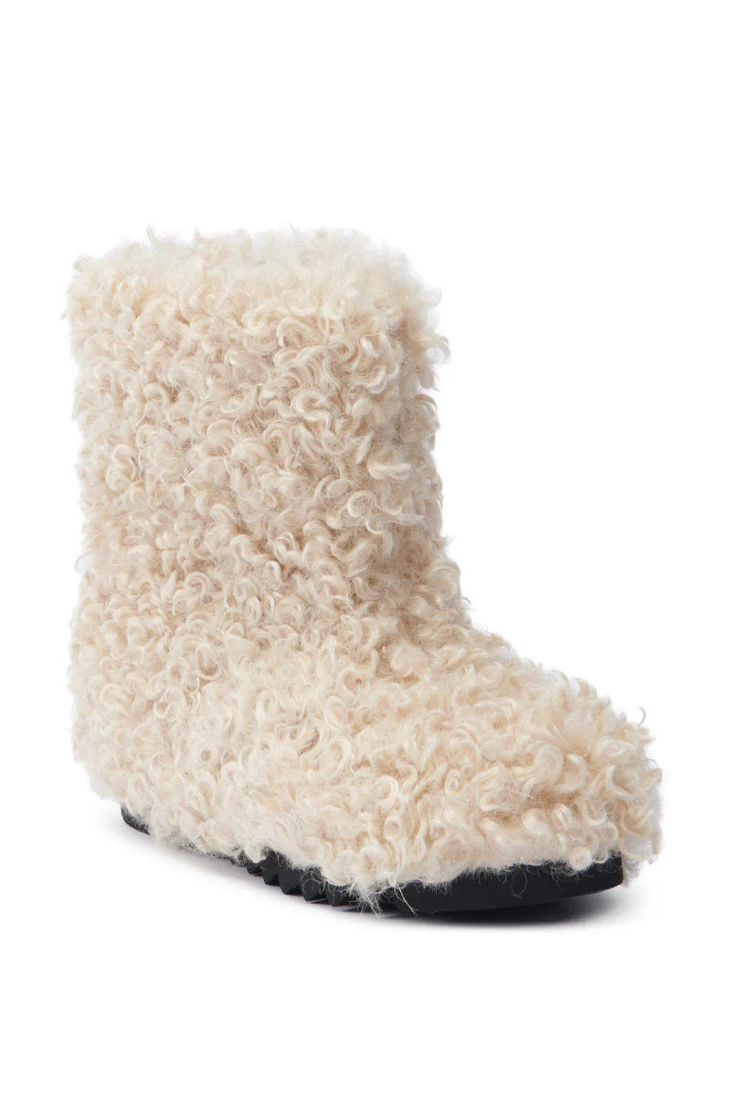 AZALEA WANG BRISKLY BEIGE POODLE HAIR FLAT BOOTIE - Image 5