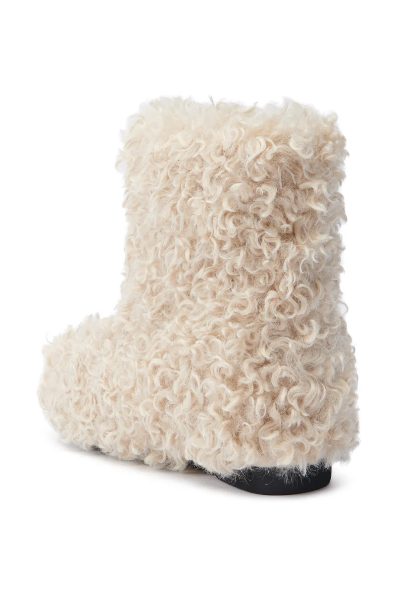 AZALEA WANG BRISKLY BEIGE POODLE HAIR FLAT BOOTIE - Image 6