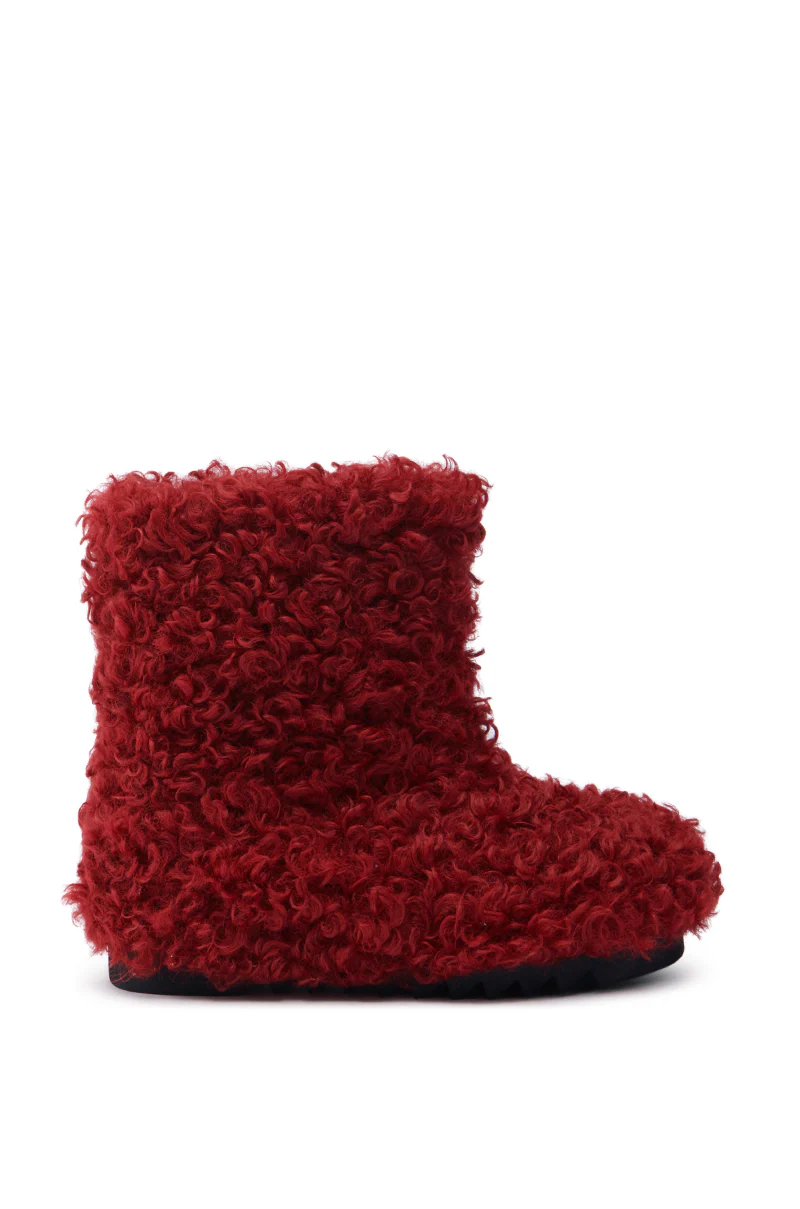 AZALEA WANG BRISKLY BURGUNDY POODLE HAIR FLAT BOOTIE - Image 3
