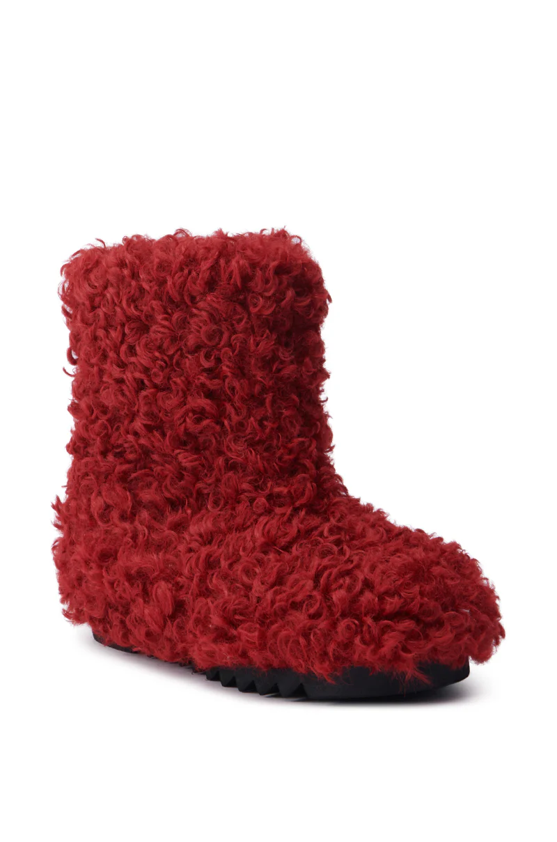 AZALEA WANG BRISKLY BURGUNDY POODLE HAIR FLAT BOOTIE - Image 4