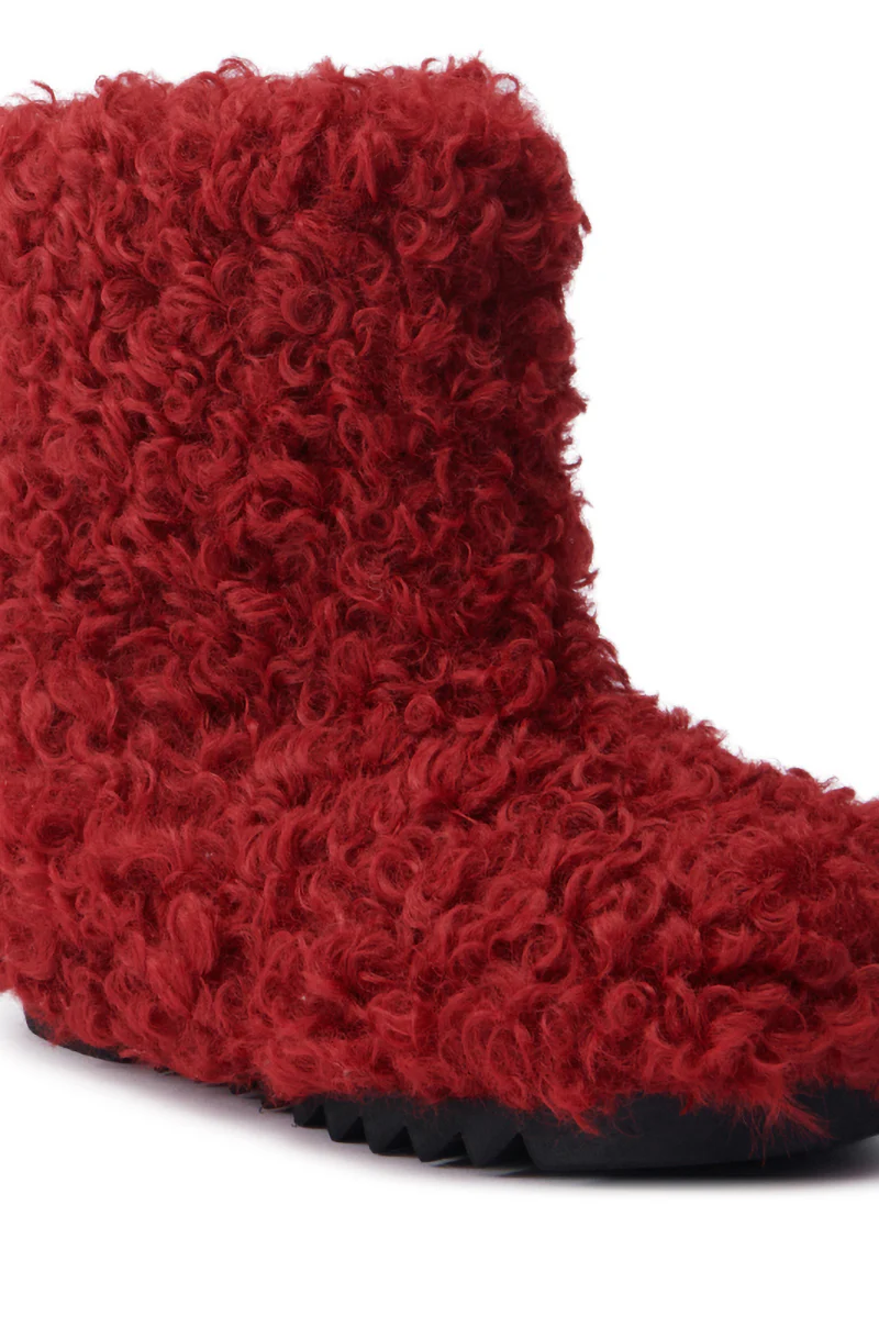 AZALEA WANG BRISKLY BURGUNDY POODLE HAIR FLAT BOOTIE - Image 6