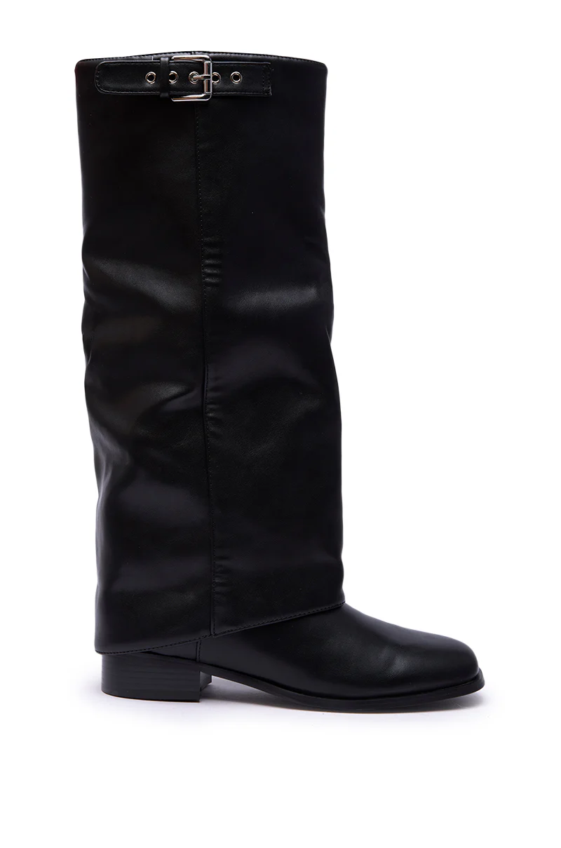 AZALEA WANG BRONTE BLACK FLAT KNEE HIGH RIDING BOOT - Image 5