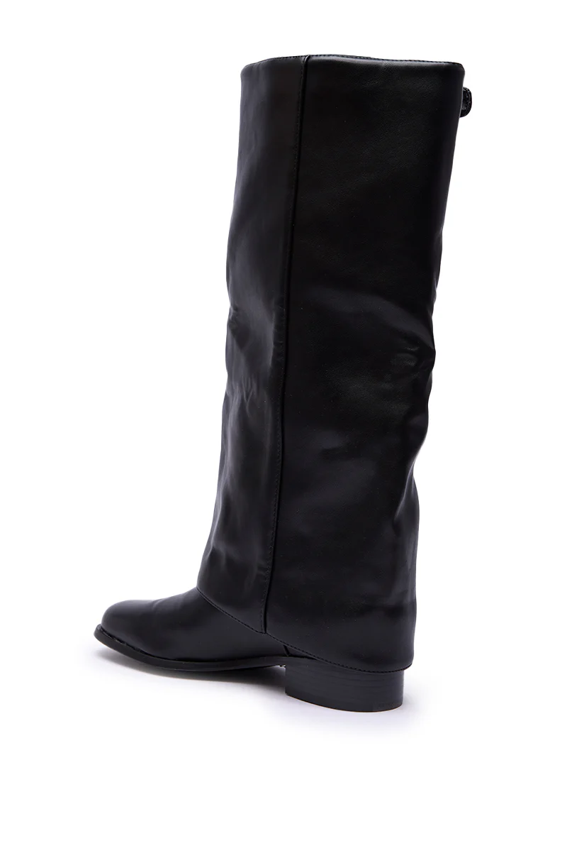 AZALEA WANG BRONTE BLACK FLAT KNEE HIGH RIDING BOOT - Image 7