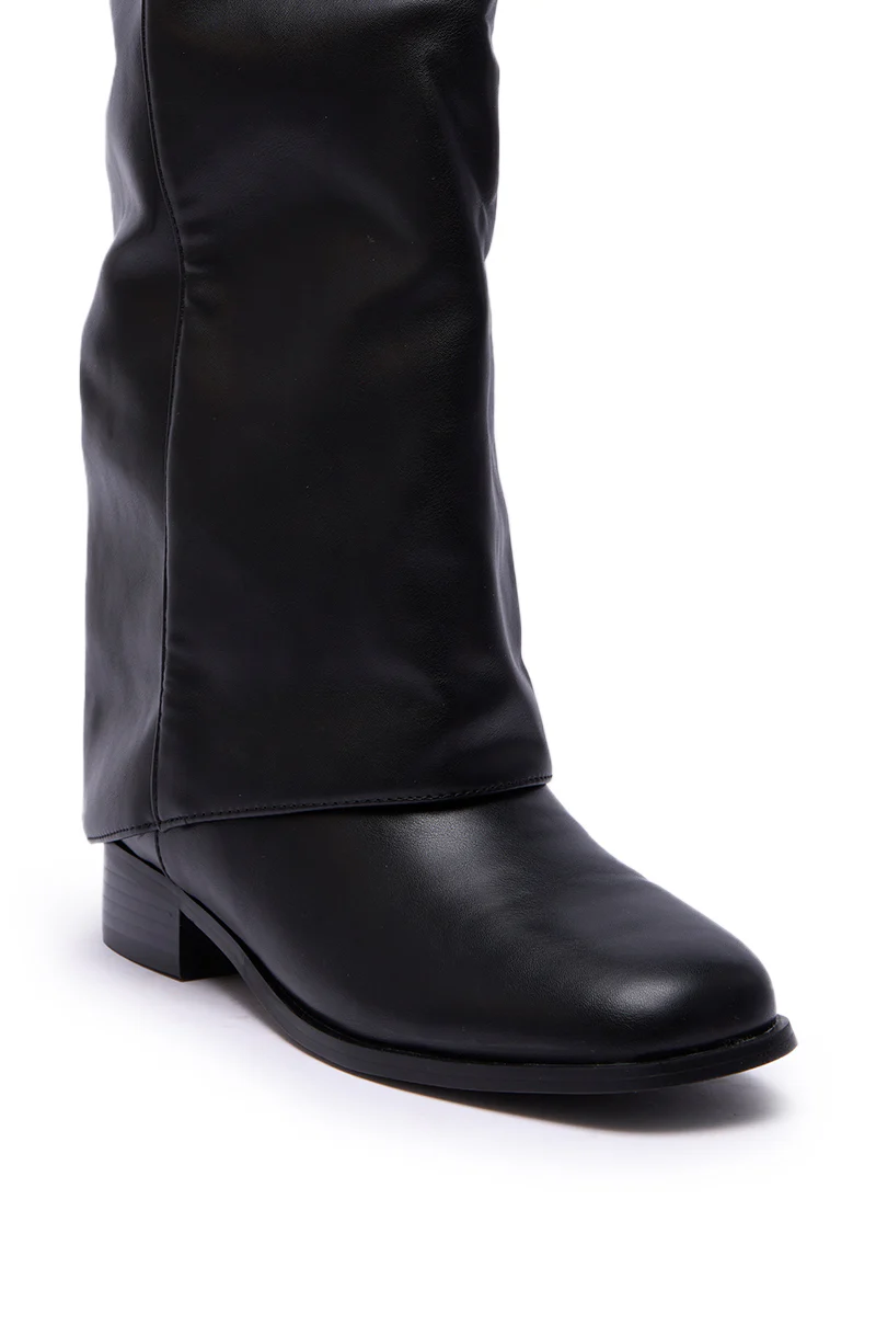 AZALEA WANG BRONTE BLACK FLAT KNEE HIGH RIDING BOOT - Image 8