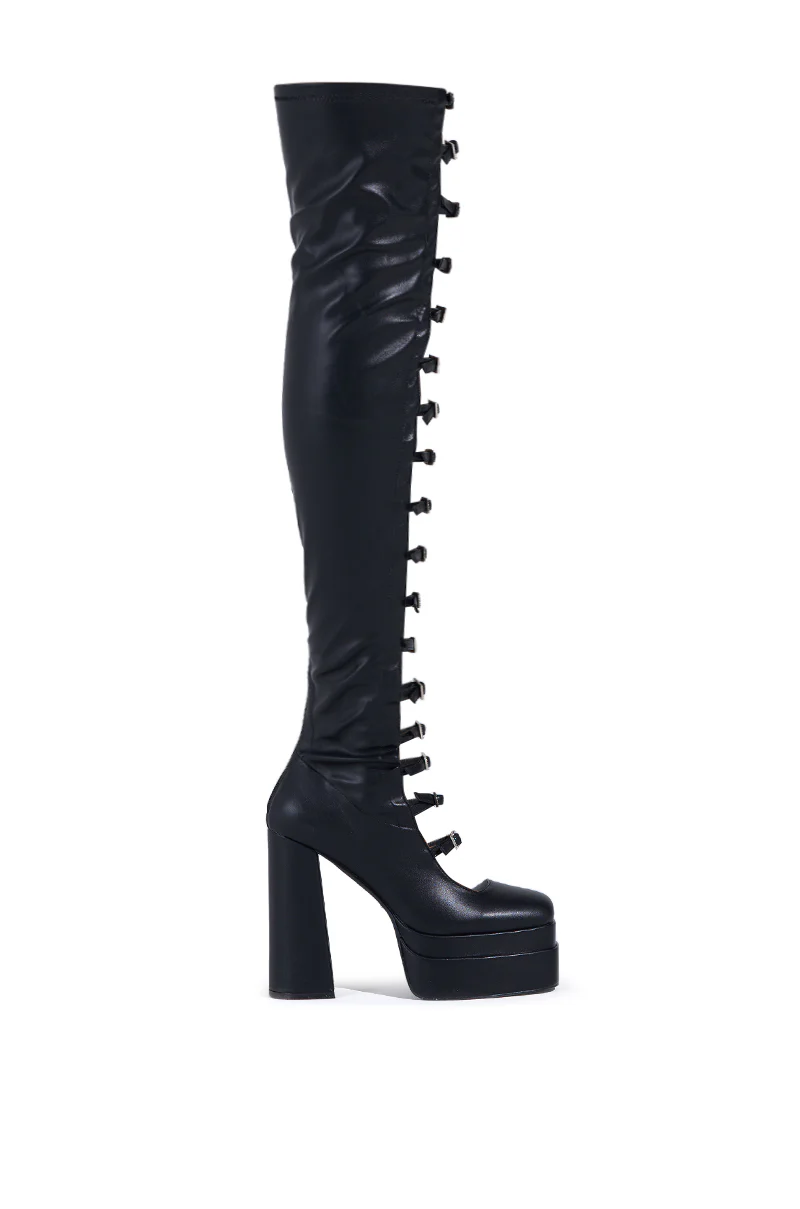 AZALEA WANG BRYNNE BLACK CHUNKY PLATFORM BOOT WITH RHINESTONE BUCKLES - Image 4