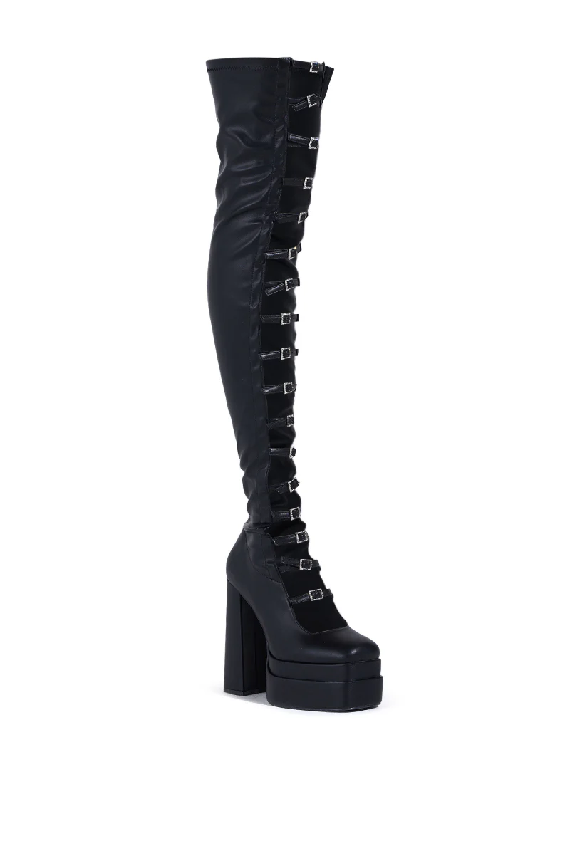 AZALEA WANG BRYNNE BLACK CHUNKY PLATFORM BOOT WITH RHINESTONE BUCKLES - Image 5