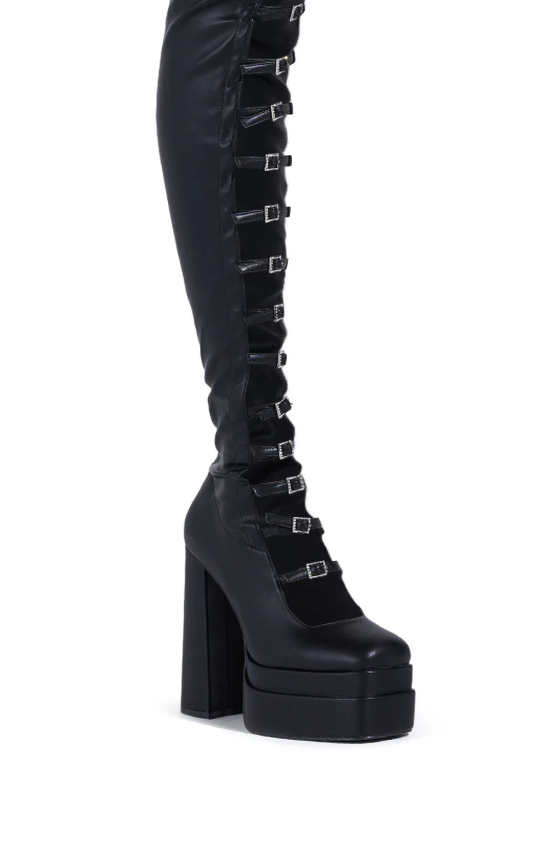 AZALEA WANG BRYNNE BLACK CHUNKY PLATFORM BOOT WITH RHINESTONE BUCKLES - Image 7