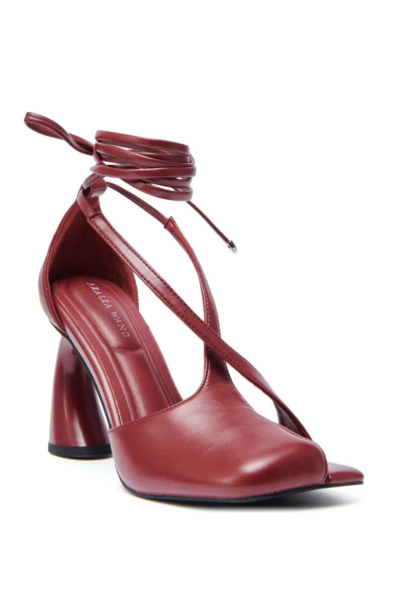 AZALEA WANG BUIKY BURGUNDY OPEN TOE PUMP - Image 5