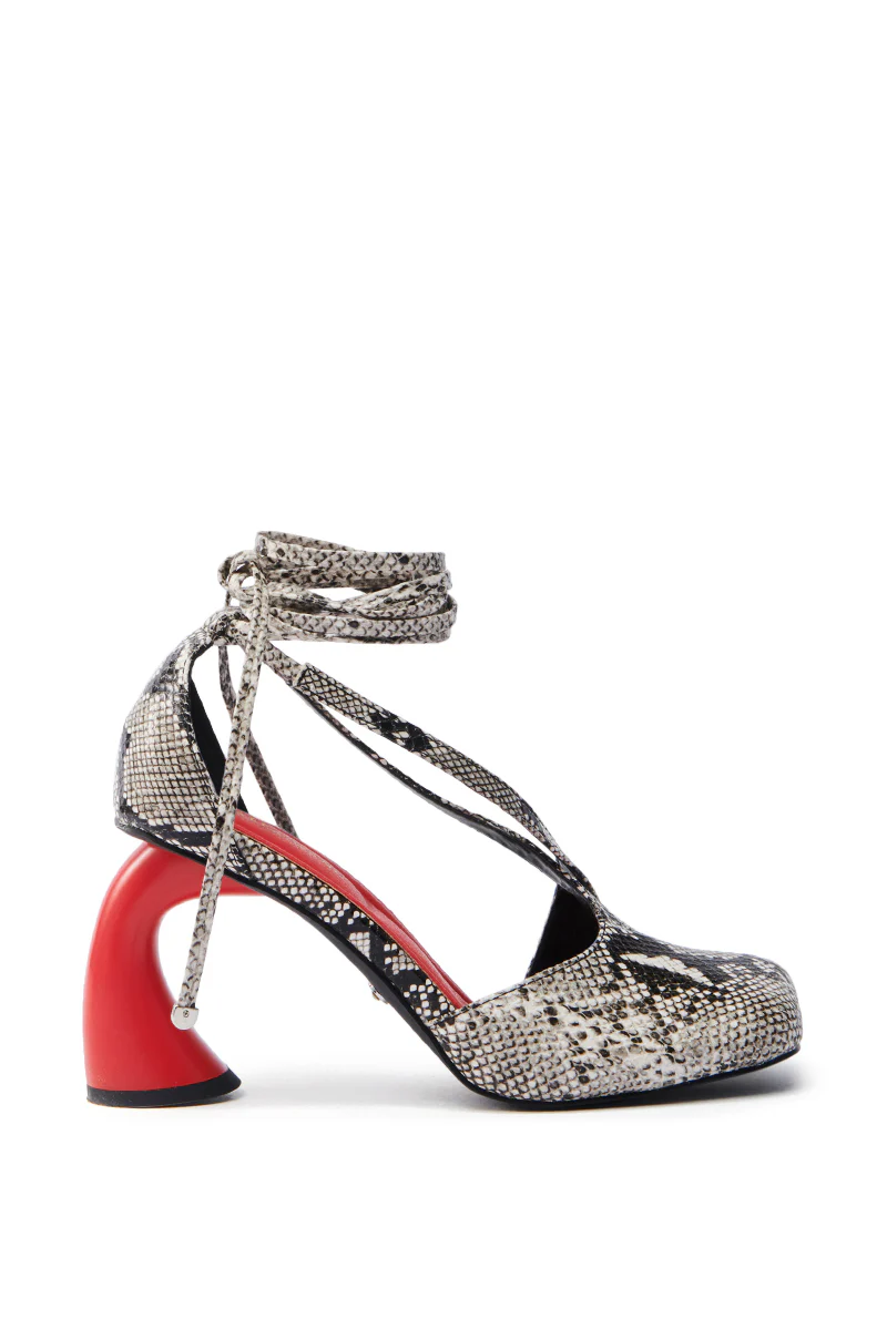 AZALEA WANG BUIKY SNAKE CONTRAST CURVED HEEL OPEN TOE PUMP - Image 5