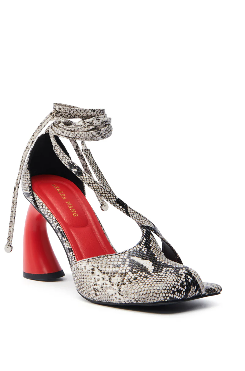 AZALEA WANG BUIKY SNAKE CONTRAST CURVED HEEL OPEN TOE PUMP - Image 6