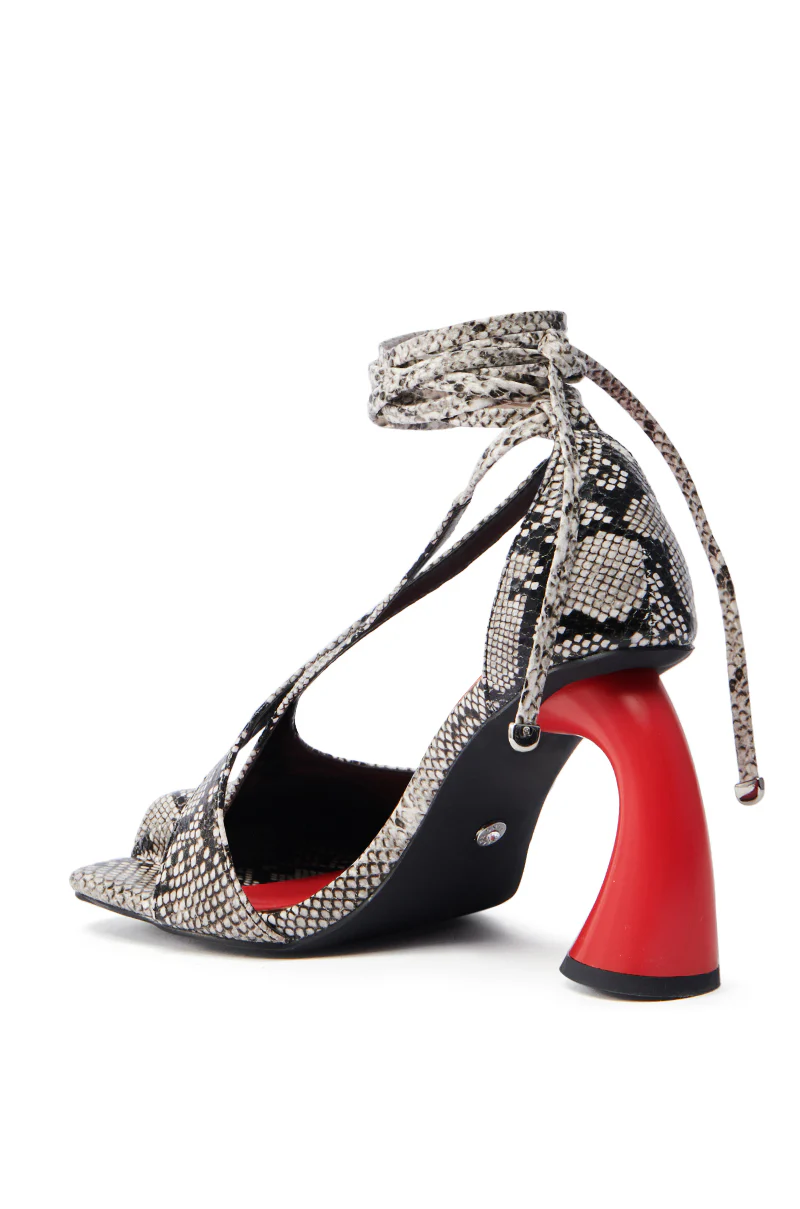 AZALEA WANG BUIKY SNAKE CONTRAST CURVED HEEL OPEN TOE PUMP - Image 7