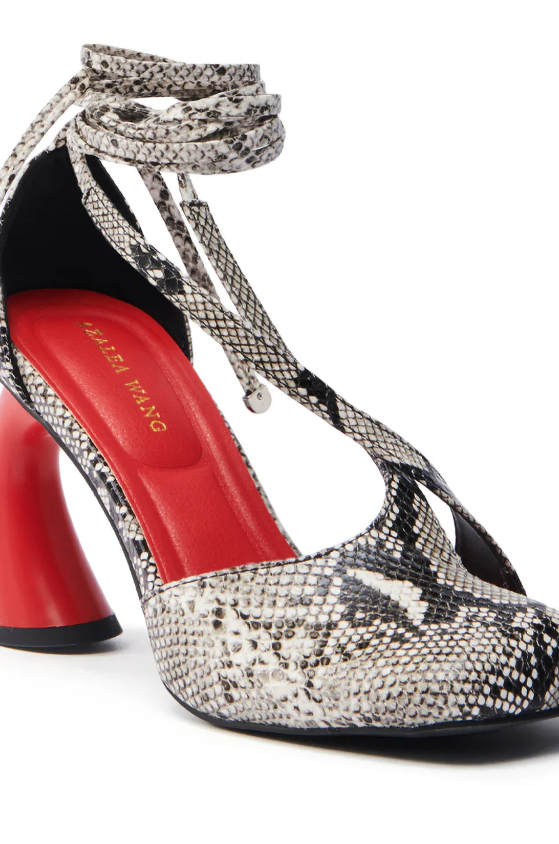 AZALEA WANG BUIKY SNAKE CONTRAST CURVED HEEL OPEN TOE PUMP - Image 8