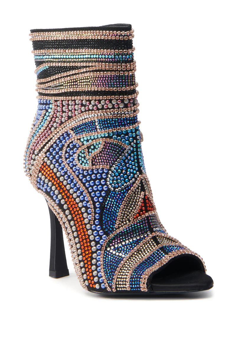 AZALEA WANG BYRE BLACK EMBELLISHED RHINESTONE OPEN TOE BOOTIE - Image 6