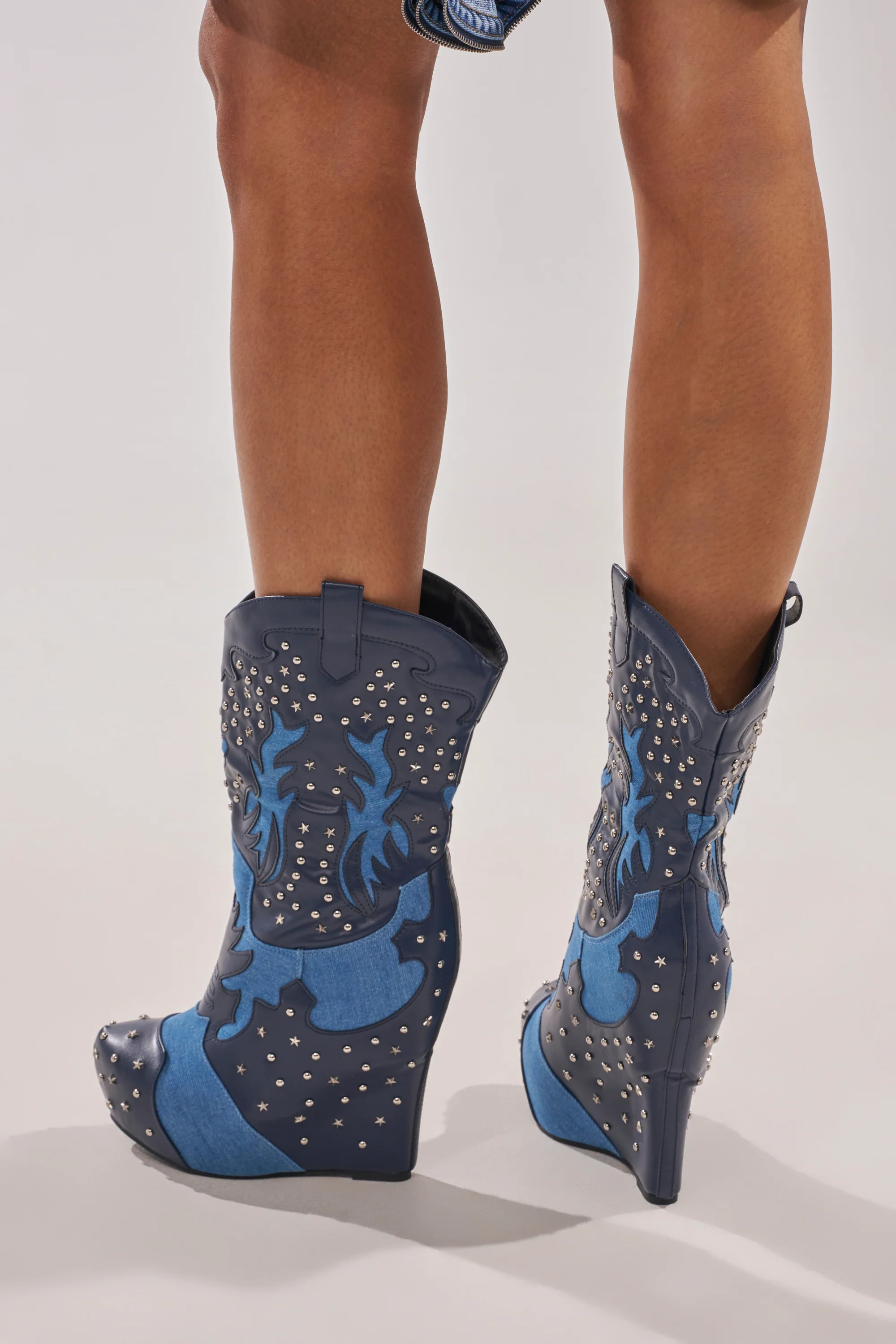 AZALEA WANG CALLIA DENIM WESTERN WEDGE BOOTIE - Image 2