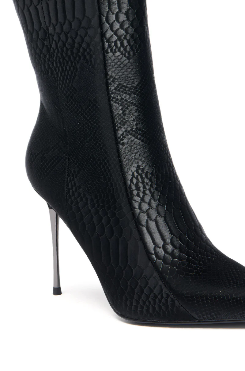 AZALEA WANG CALEAN BLACK METAL STILETTO HEEL BOOTIE - Image 5