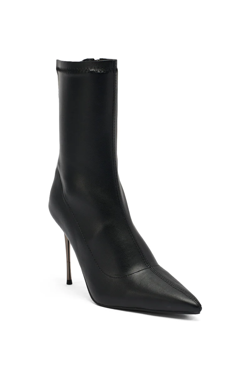 AZALEA WANG CALEANA BLACK METAL HEEL STRETCH PU BOOTIE - Image 5