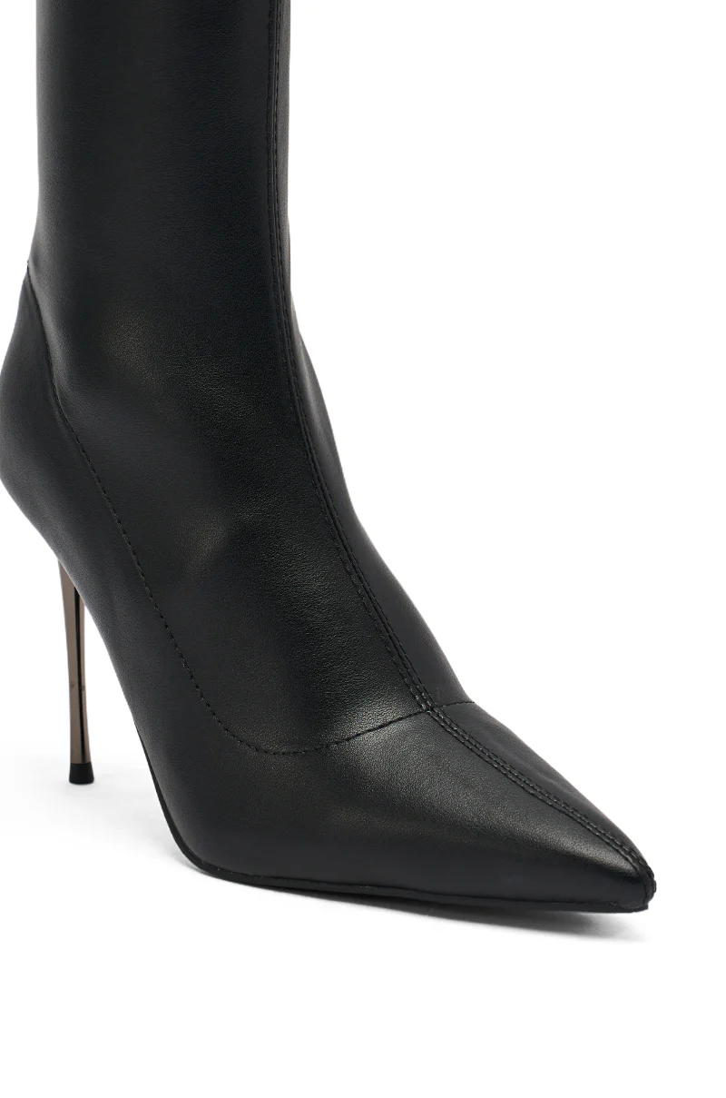 AZALEA WANG CALEANA BLACK METAL HEEL STRETCH PU BOOTIE - Image 7