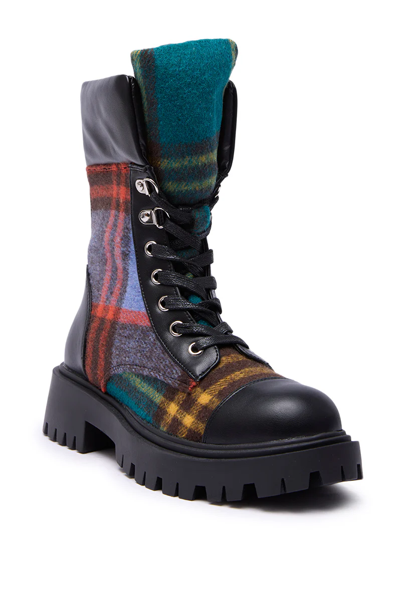 AZALEA WANG CALIBAN BLACK MULTI PLAID COMBAT BOOTIE - Image 5