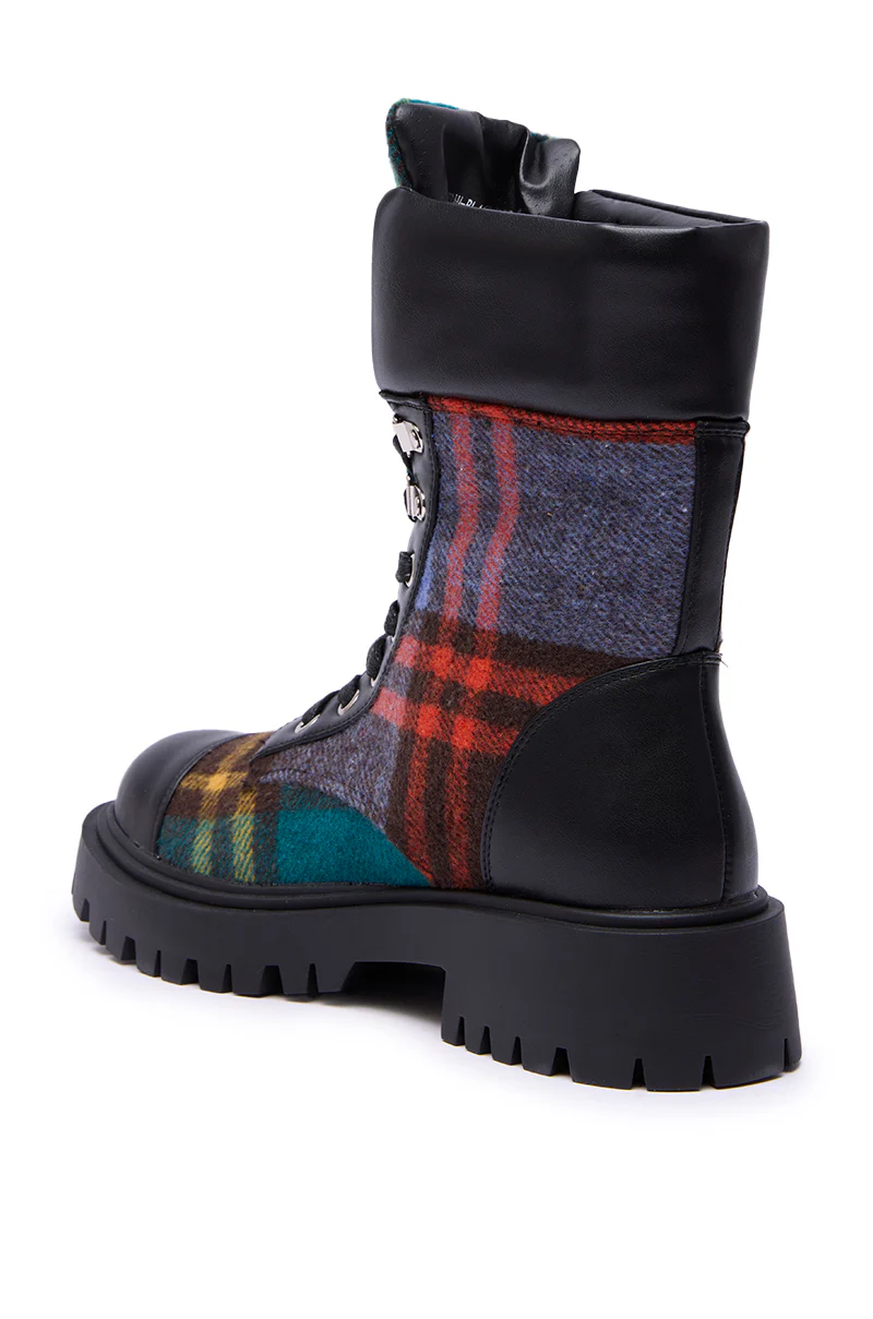 AZALEA WANG CALIBAN BLACK MULTI PLAID COMBAT BOOTIE - Image 6