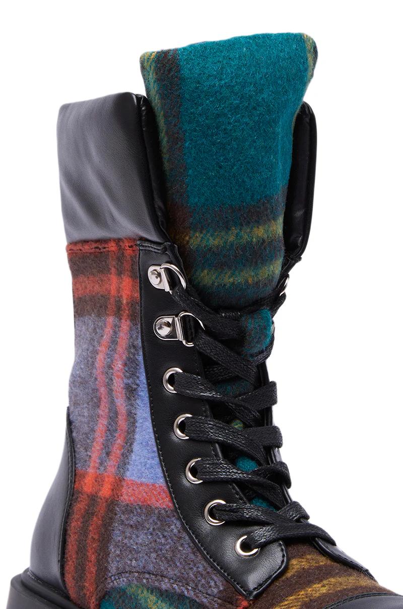 AZALEA WANG CALIBAN BLACK MULTI PLAID COMBAT BOOTIE - Image 7