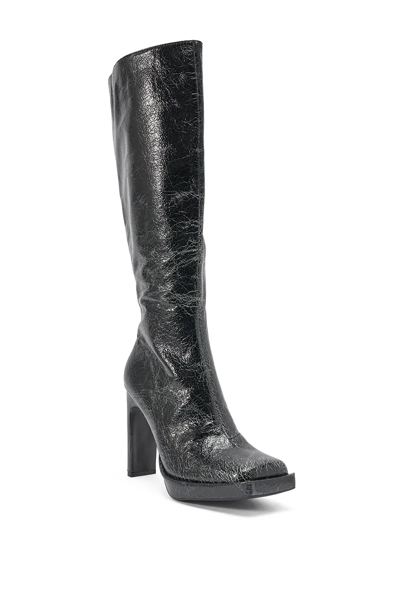 AZALEA WANG CANCER BLACK DRESSY CHUNKY HEEL BOOT - Image 4
