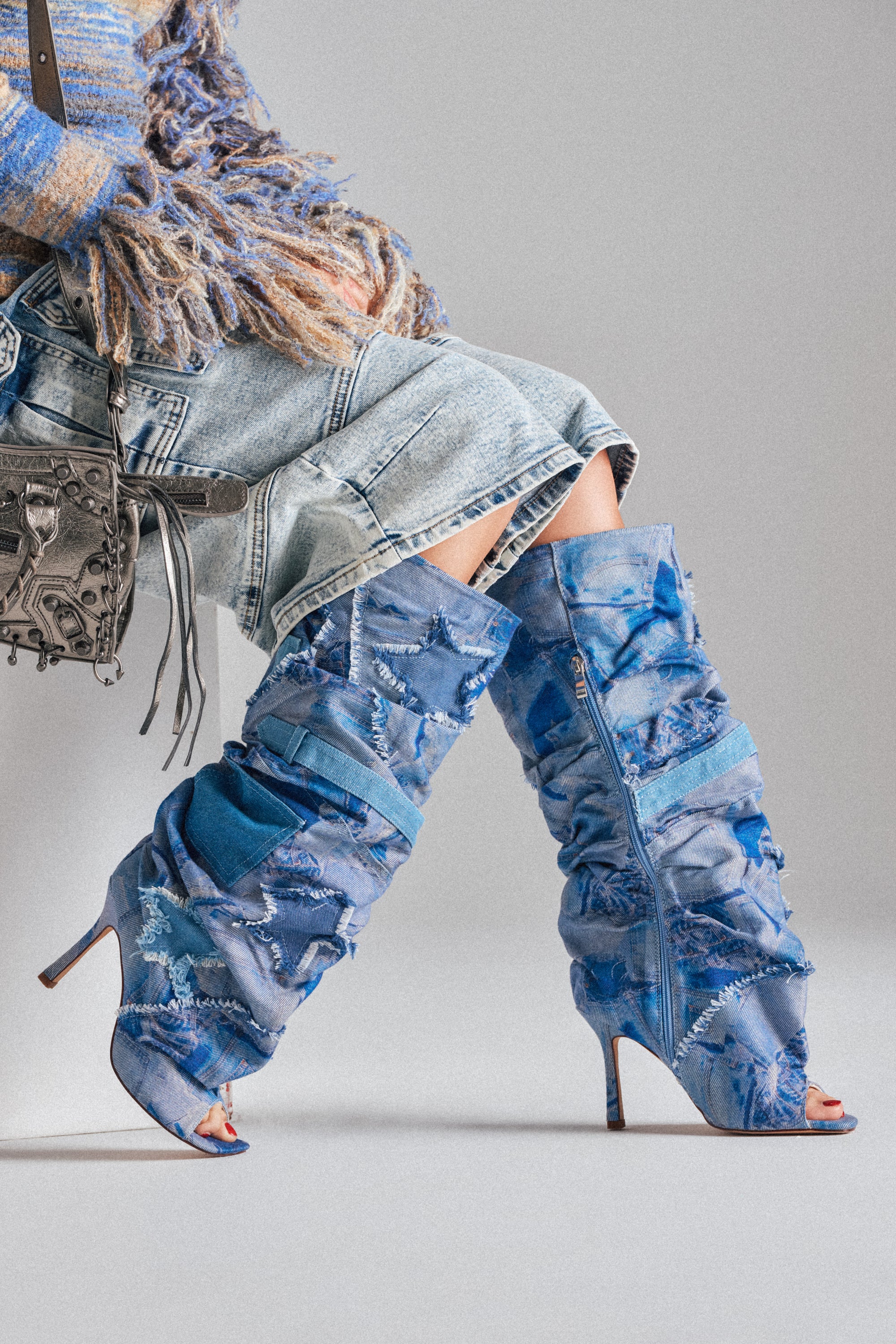 AZALEA WANG CHAITRA DENIM OPEN TOE BOOT - Image 2