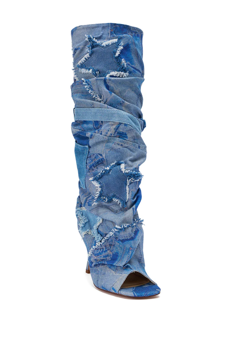 AZALEA WANG CHAITRA DENIM OPEN TOE BOOT - Image 7