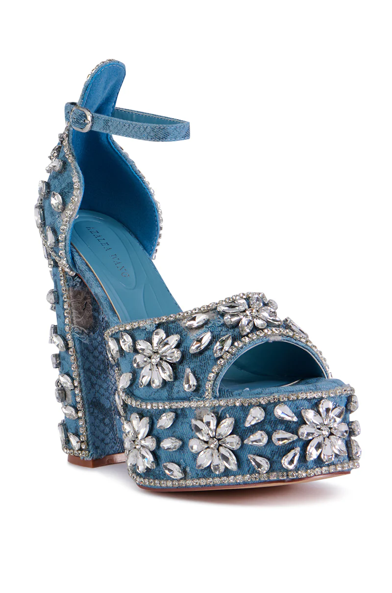 AZALEA WANG CHARLIZE DENIM SNAKE SKIN SANDAL WITH RHINESTONES - Image 4