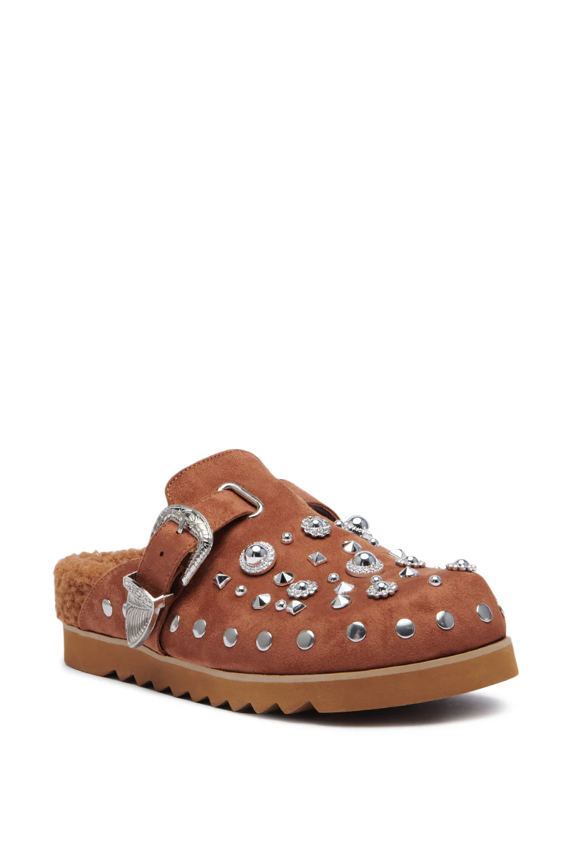 AZALEA WANG CHATTER BROWN FUR AND HARDWARE EMBELLISHED CLOG - Image 3