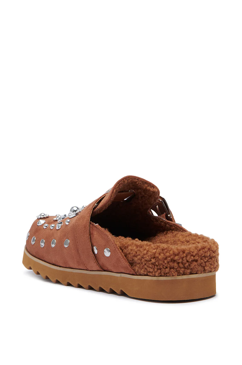 AZALEA WANG CHATTER BROWN FUR AND HARDWARE EMBELLISHED CLOG - Image 4