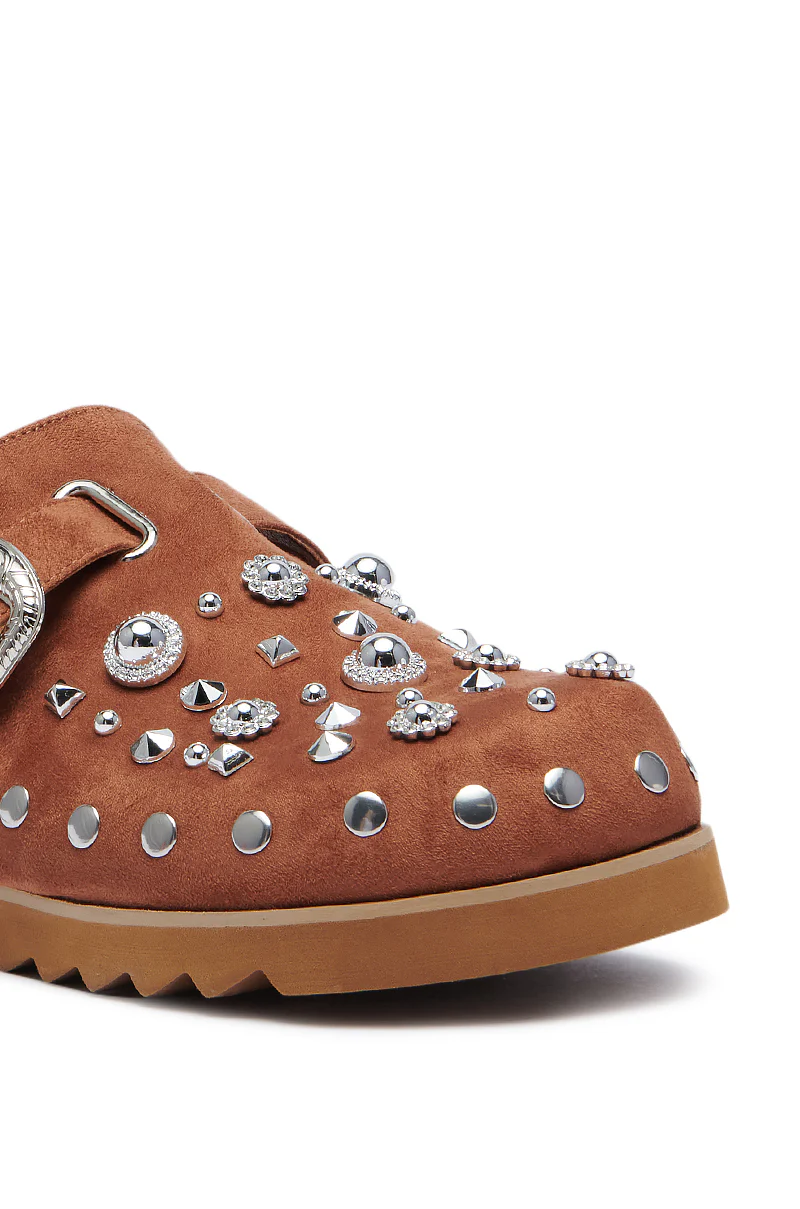 AZALEA WANG CHATTER BROWN FUR AND HARDWARE EMBELLISHED CLOG - Image 5
