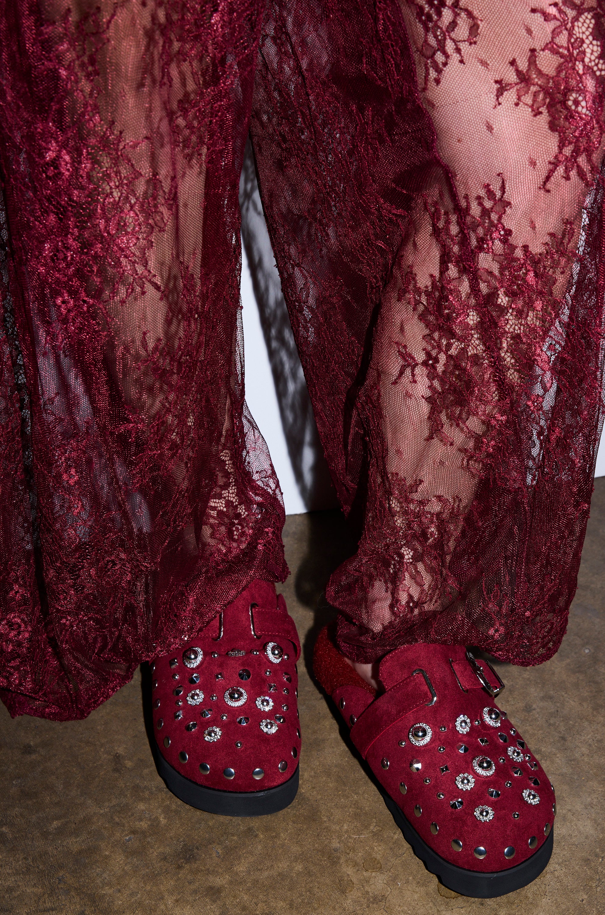 AZALEA WANG CHATTER BURGUNDY FUR SLIP ON CLOG - Image 2
