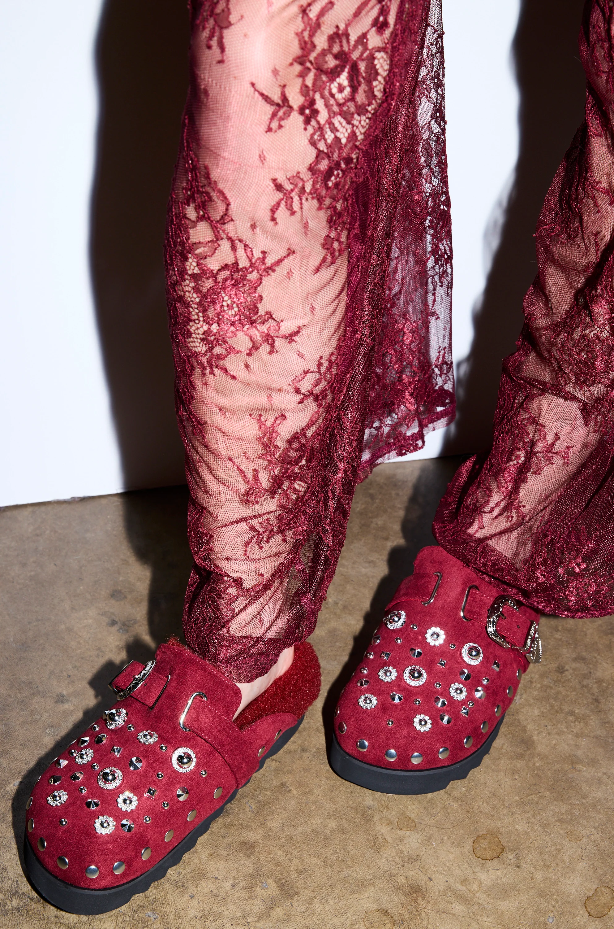 AZALEA WANG CHATTER BURGUNDY FUR SLIP ON CLOG - Image 4