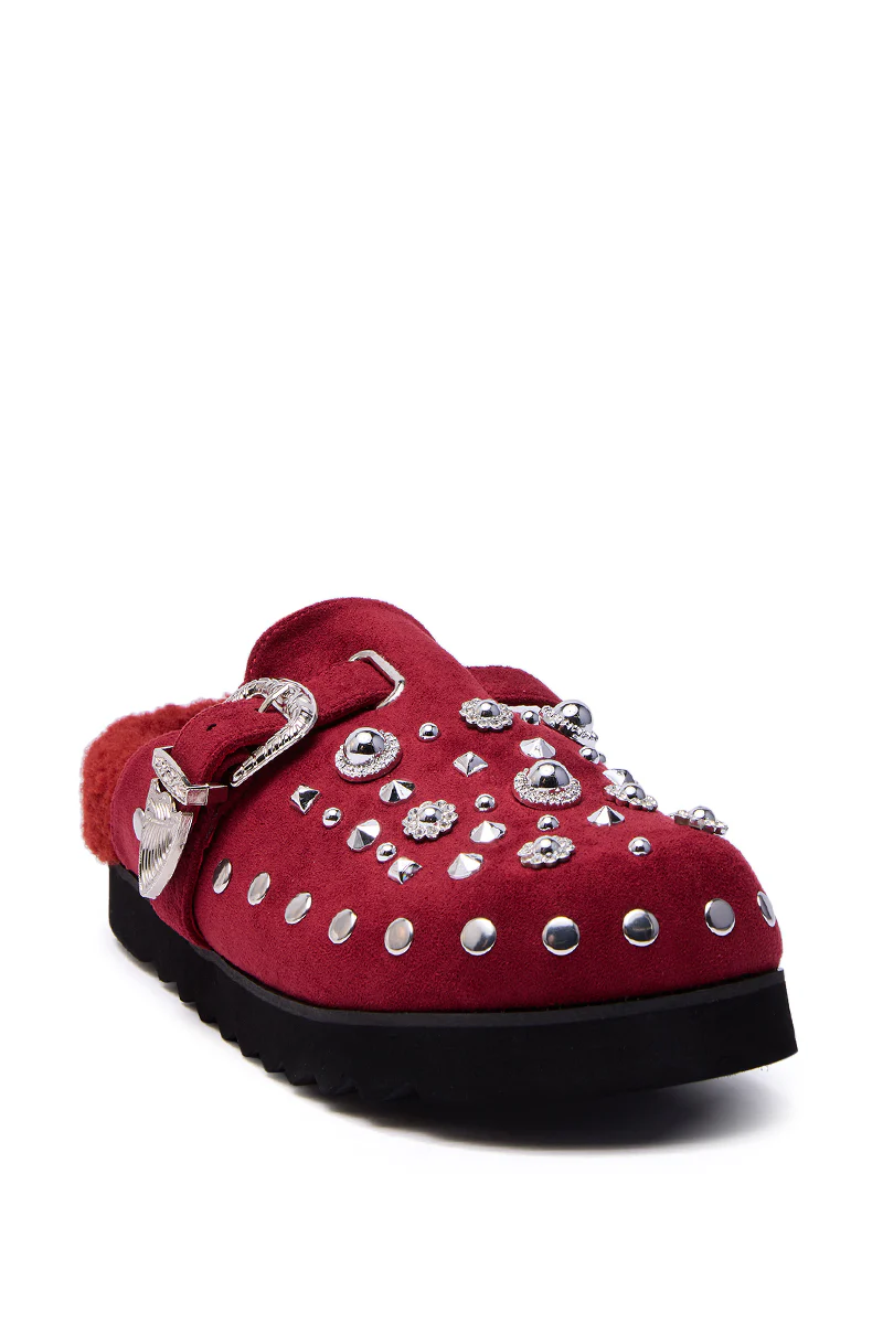 AZALEA WANG CHATTER BURGUNDY FUR SLIP ON CLOG - Image 6