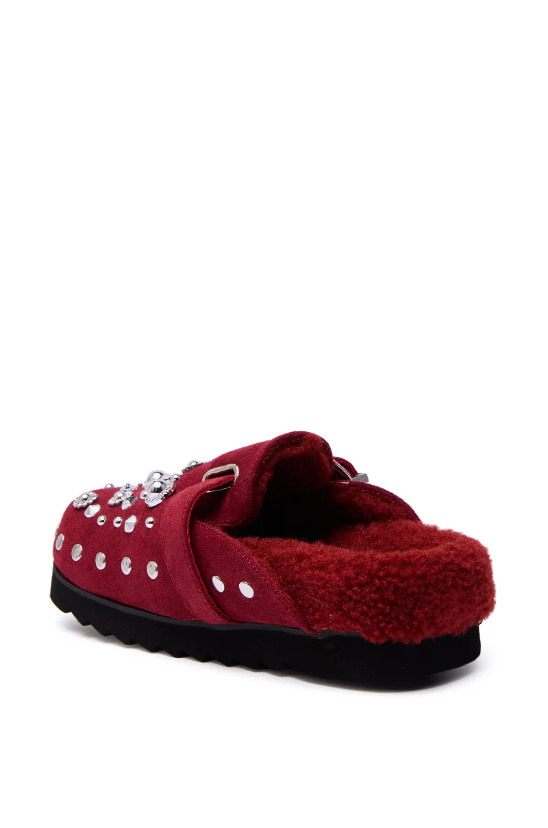 AZALEA WANG CHATTER BURGUNDY FUR SLIP ON CLOG - Image 7