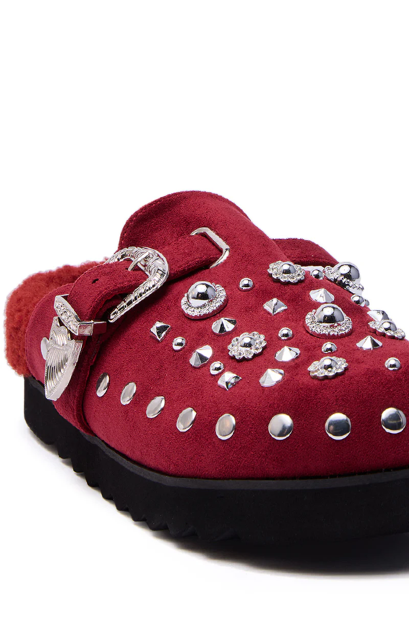 AZALEA WANG CHATTER BURGUNDY FUR SLIP ON CLOG - Image 8