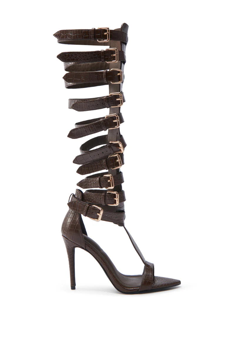 AZALEA WANG CHERELLI BROWN CROC OVER THE KNEE SANDAL - Image 4