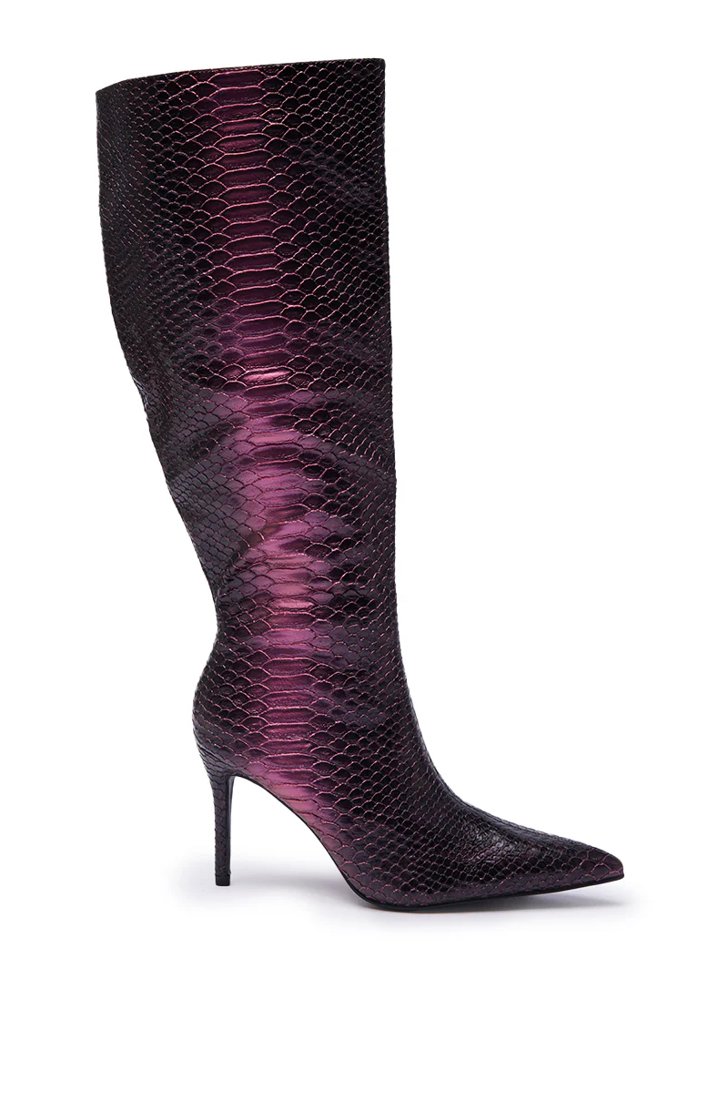 AZALEA WANG CHERICE PURPLE SNAKESKIN STILETTO BOOT - Image 4