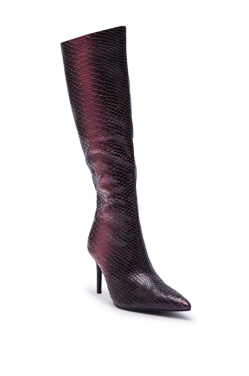 AZALEA WANG CHERICE PURPLE SNAKESKIN STILETTO BOOT - Image 5