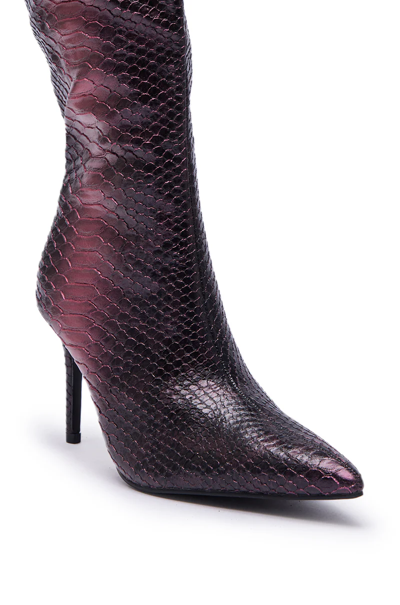 AZALEA WANG CHERICE PURPLE SNAKESKIN STILETTO BOOT - Image 7