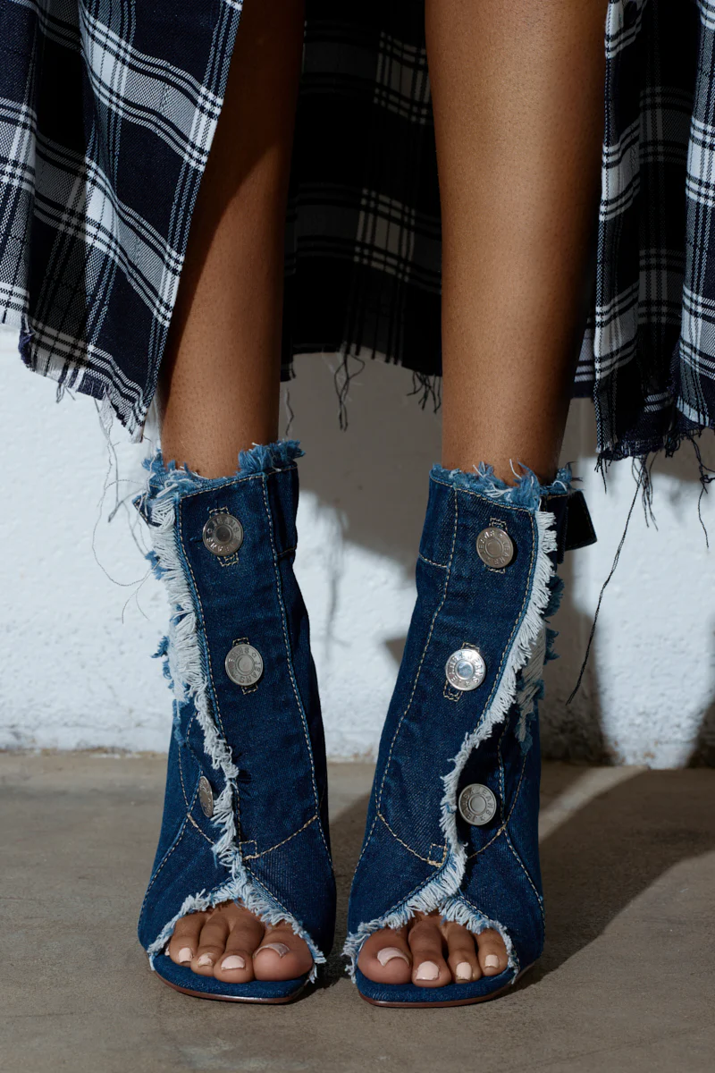 AZALEA WANG TANDY DARK DENIM OPEN TOE BOOTIE - Image 4