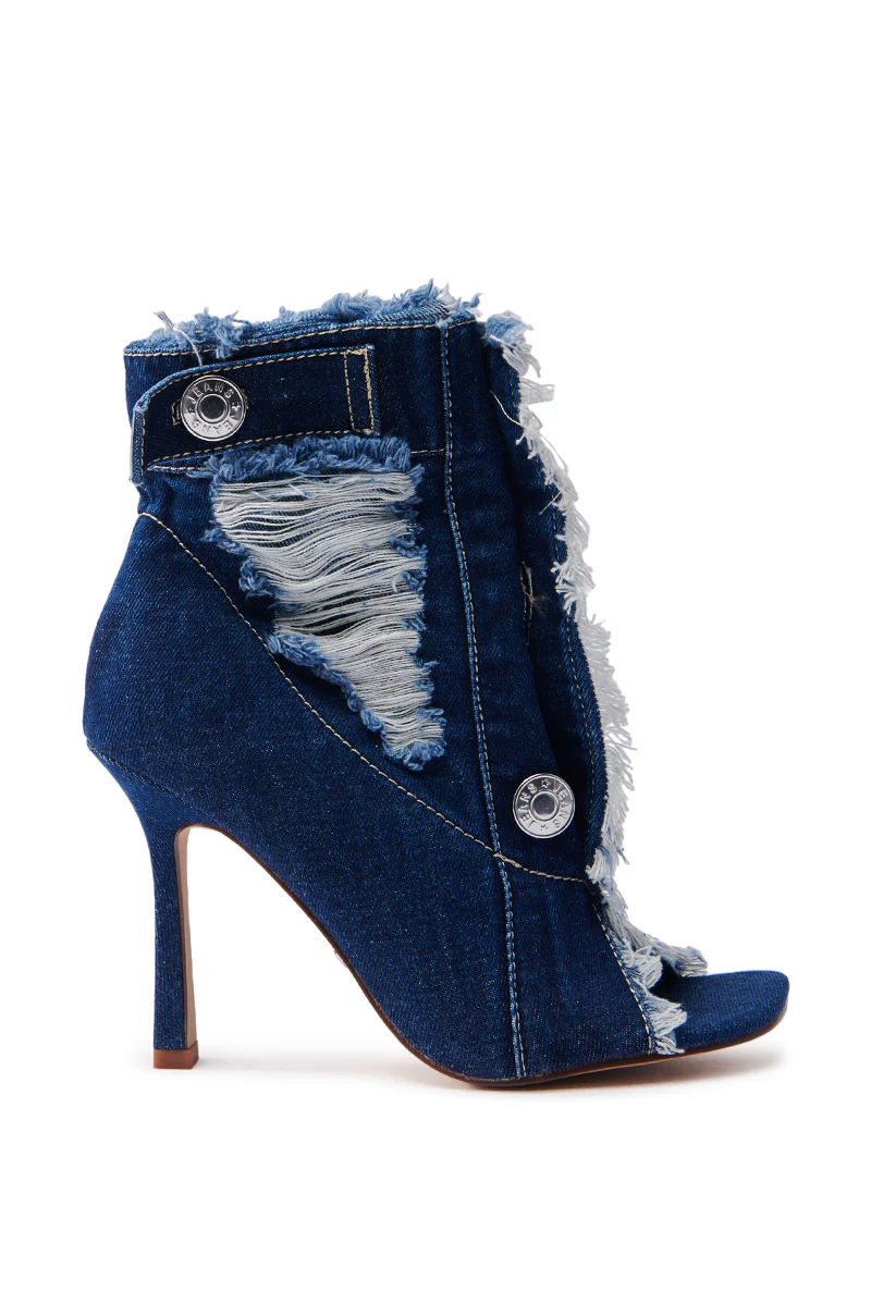 AZALEA WANG TANDY DARK DENIM OPEN TOE BOOTIE - Image 5