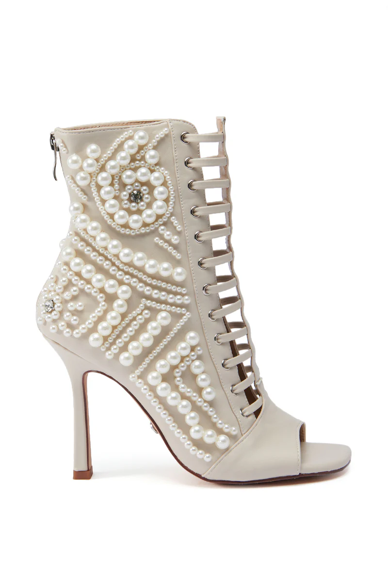 AZALEA WANG CHIPPER BONE BOOTIE WITH PEARL EMBELLISHMENT - Image 4