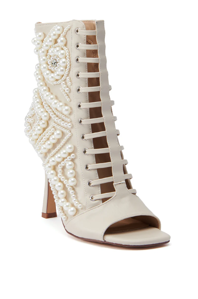 AZALEA WANG CHIPPER BONE BOOTIE WITH PEARL EMBELLISHMENT - Image 5