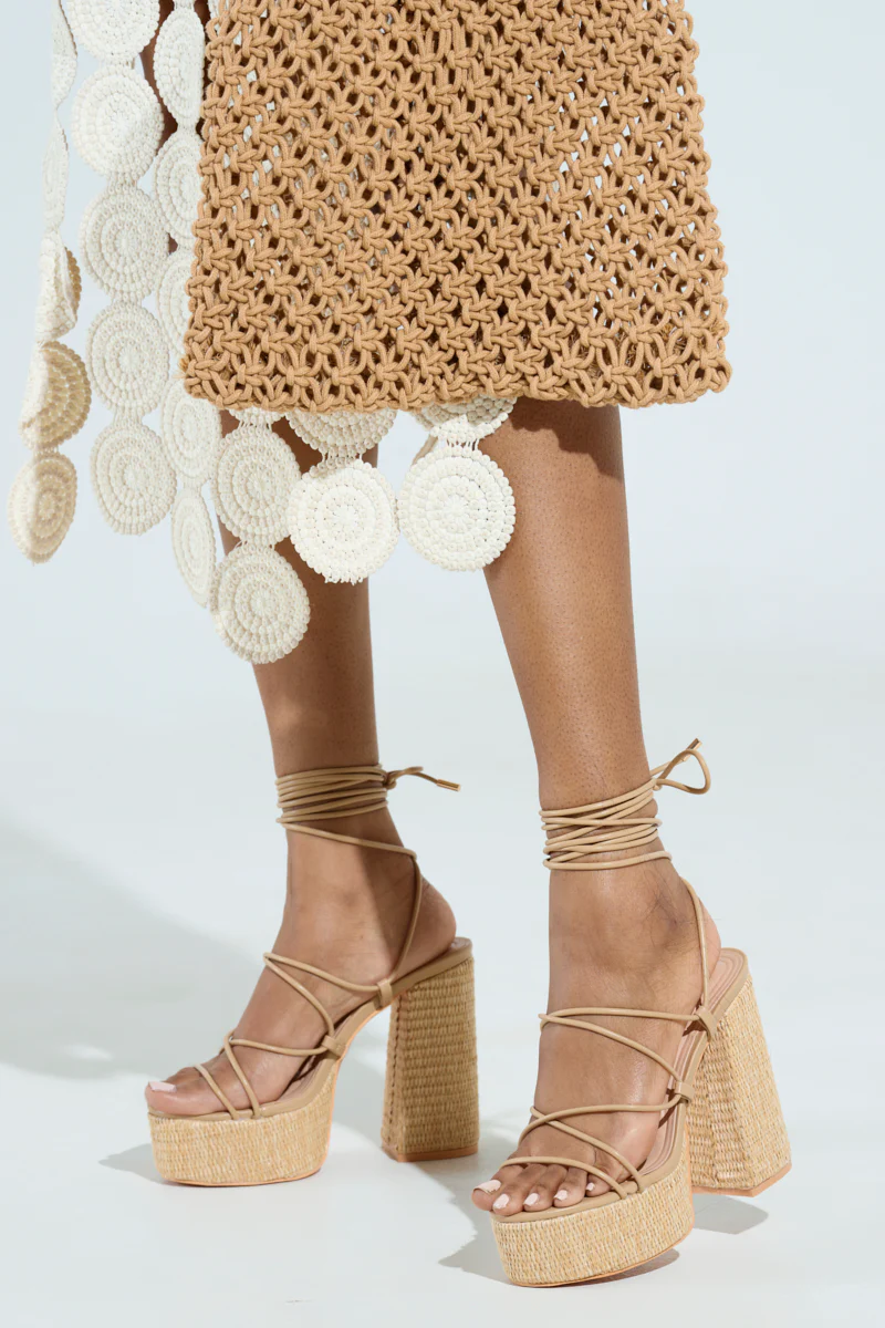 AZALEA WANG CIERRA BEIGE STRAPPY RAFFIA PLATFORM SANDAL - Image 2