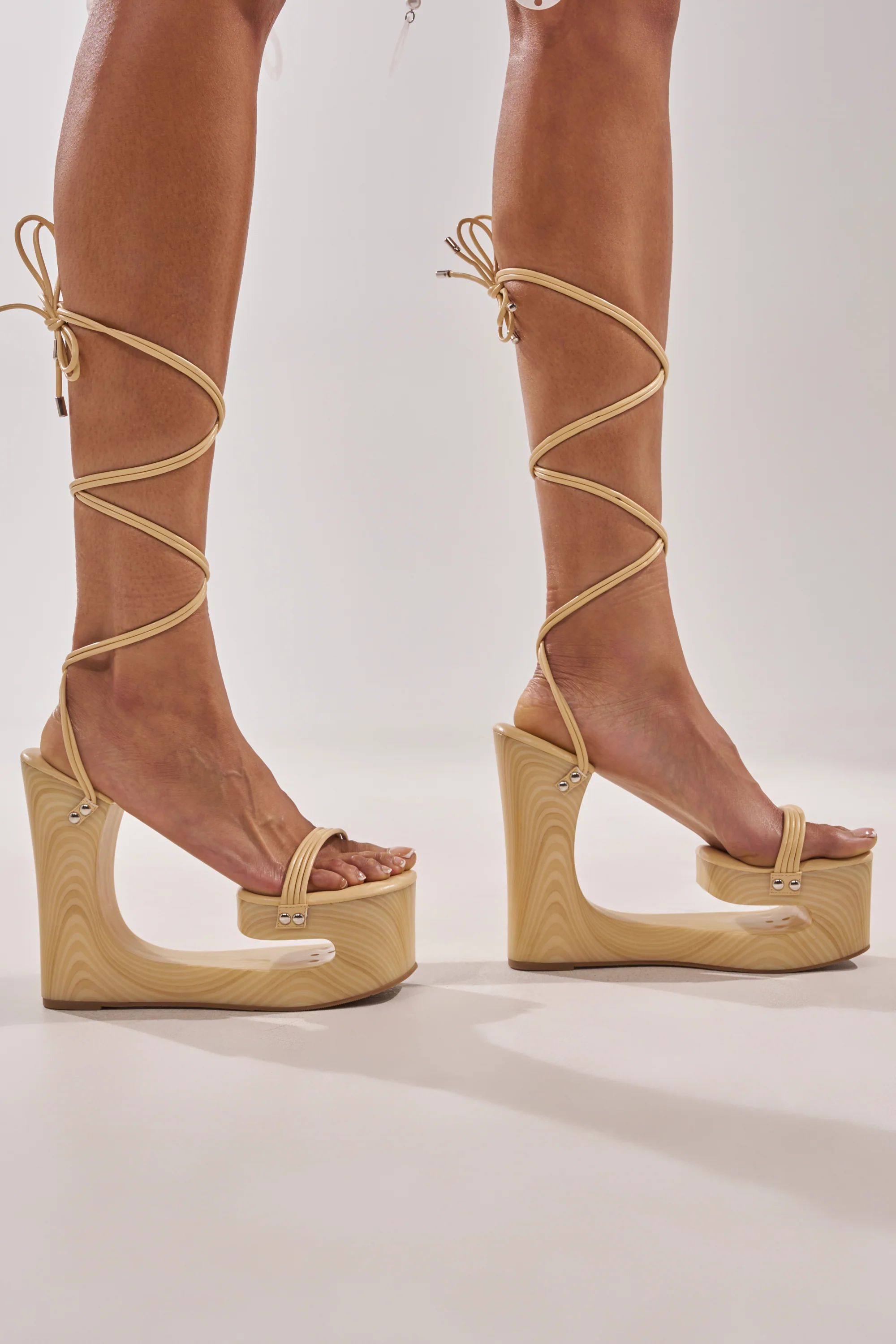 AZALEA WANG CIPRIANO BEIGE STRAP EMPTY WEDGE SANDAL - Image 8