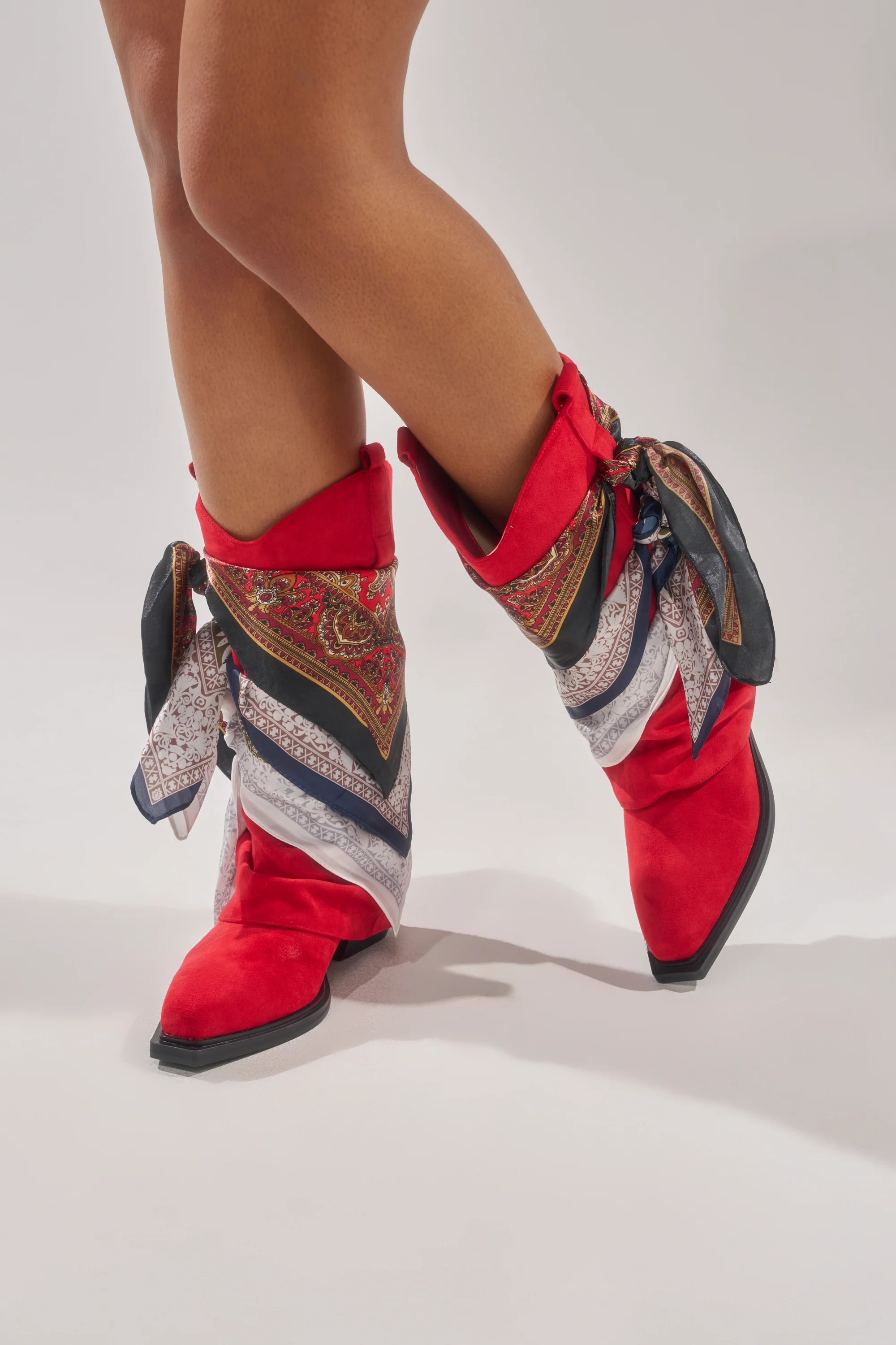 AZALEA WANG COBALT RED FAUX SUEDE SCARF EMBELLISHED WESTERN BOOTIE - Image 2