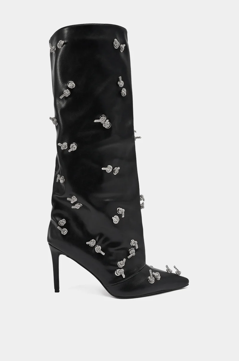 AZALEA WANG COLEMAN STILETTO SILVER HARDWARE BLACK PU BOOT - Image 5