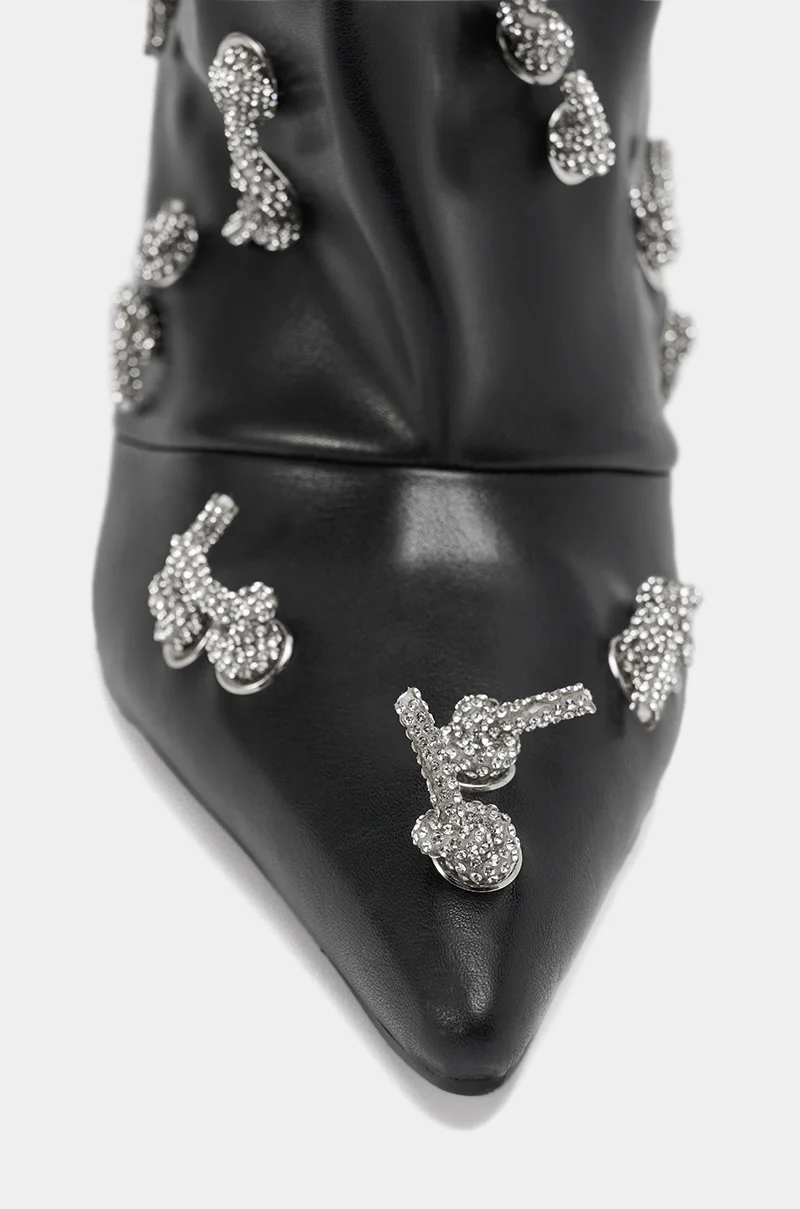 AZALEA WANG COLEMAN STILETTO SILVER HARDWARE BLACK PU BOOT - Image 8